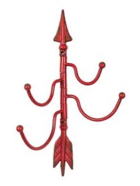 Red Rustic Arrow Metal Wall Hook Rack - Decorative Home Wall Decor